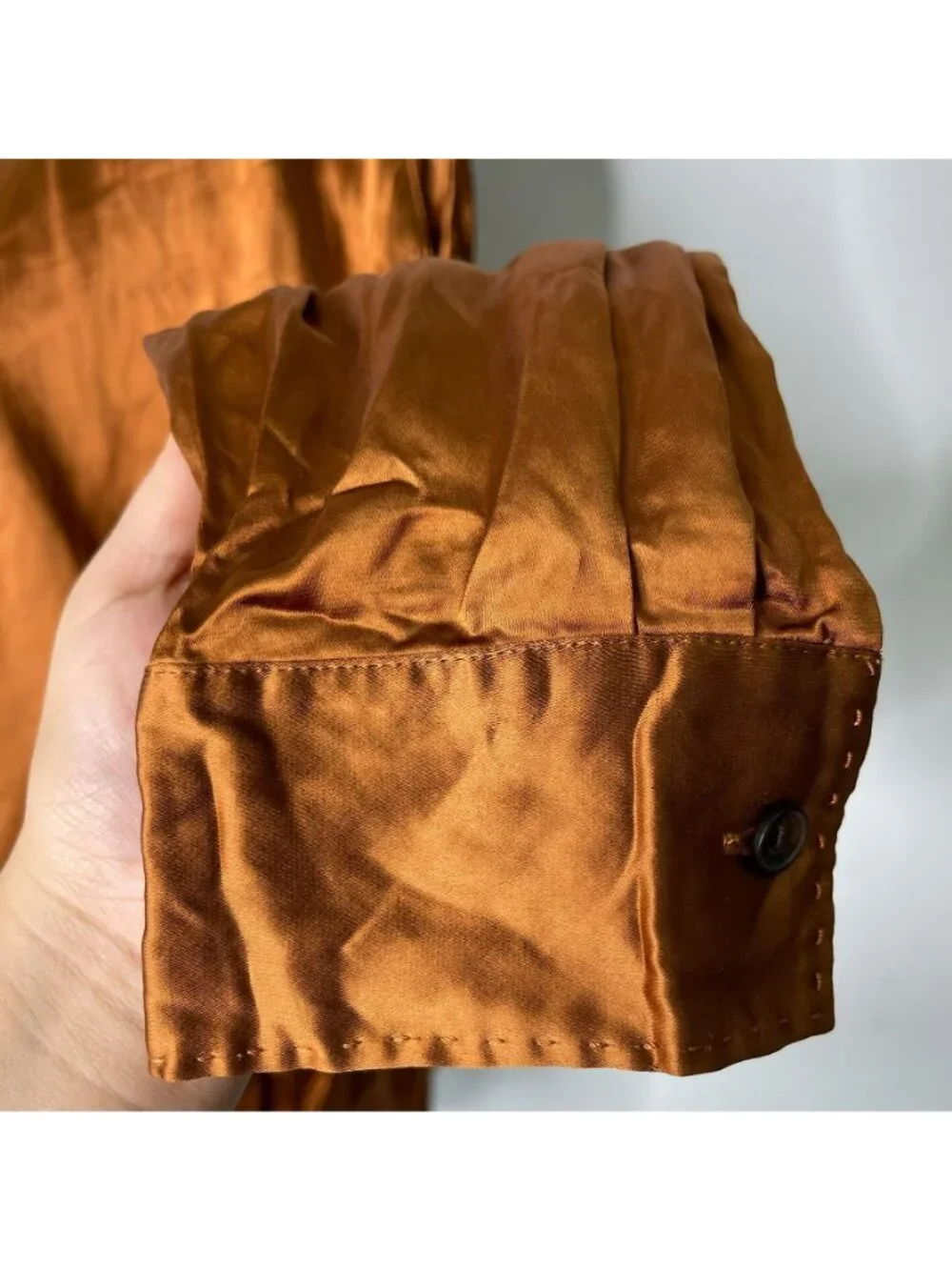 Lafayette 148 New York Naomi Crushed Satin Blouse Bronze Brown Size M Medium - Picture 6 of 12